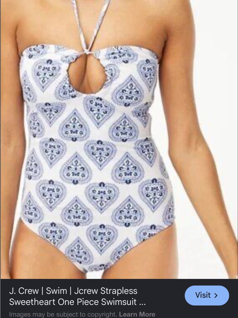 J. Crew White and Navy Strapless Sweetheart One-Piece Swimsuit